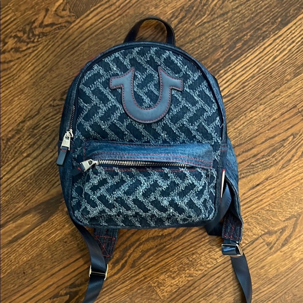 True Religion Blue Geometric Backpack with Padded Straps